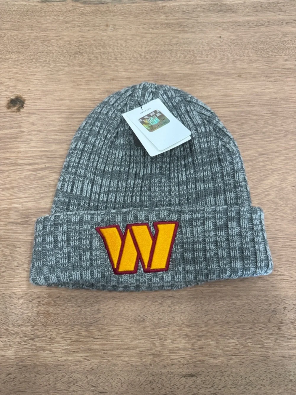 Washington Commanders Gray Knit Beanie with Yellow & Red 'W' Patch